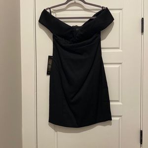Black mini dress with off the shoulder straps